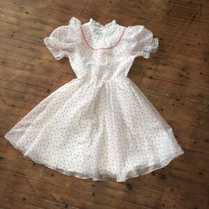 Merry Girl Vintage red mini tulips bib collar full circle Union made party dress